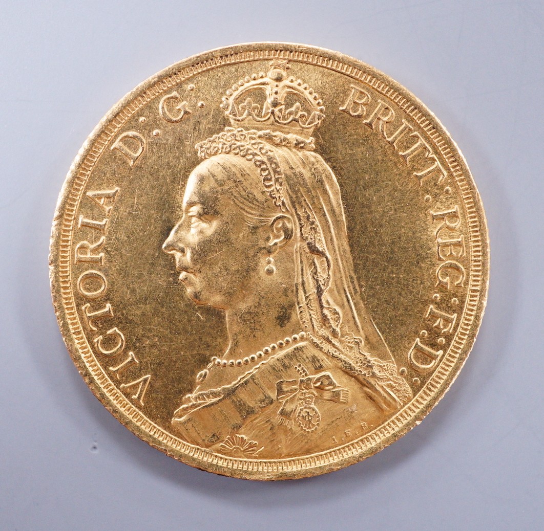 A Victoria 1887 gold double sovereign.